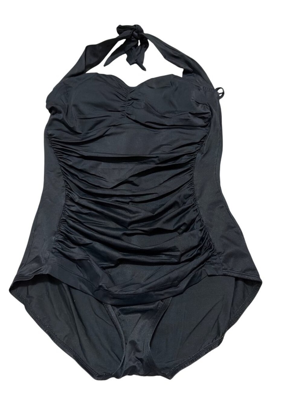 Ruby Ribbon Riviera Black Ruched Halter One-Piece Swimsuit Size 12